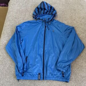 LRG Windbreaker Jacket Mens XL Blue Hooded Full Zip Mesh Lined Lightweight
